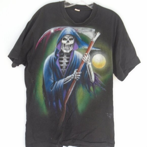 Unknown Other - vintage Bloopers '91 Grimm Reaper Tee Shirt Mens Size XL Black USA Made